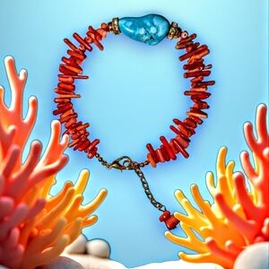 Turquoise and Red Coral Bracelet